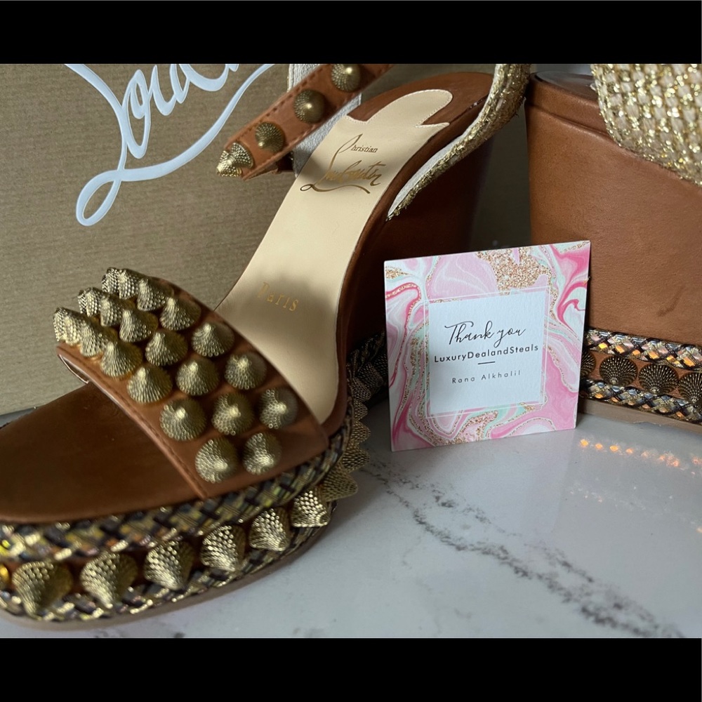 🔥🔥sold🔥🔥 Christian Louboutin Brown Cordorella Sandal Wedge - Picture 2 of 9